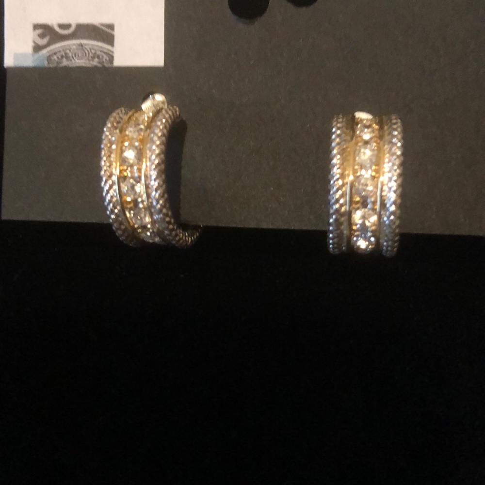Avon 3/4 Hoop Rhinestone, Silver & Gold Earrings